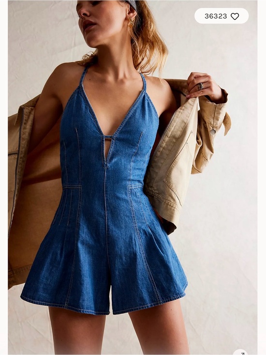 Free People Pants - Free people: Denim Halter Romper - Blue